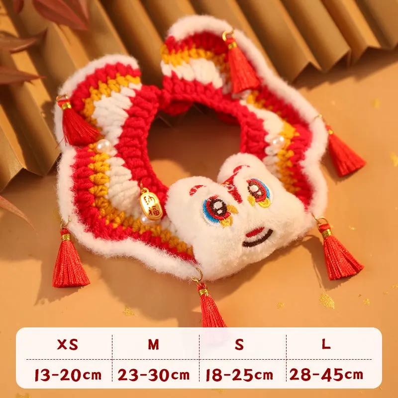 New Year pet scarf collar in Lion Dance Blessing design for cats and small dogs
