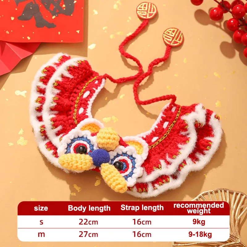 New Year pet scarf collar in Lion Dance Blessing design for cats and small dogs