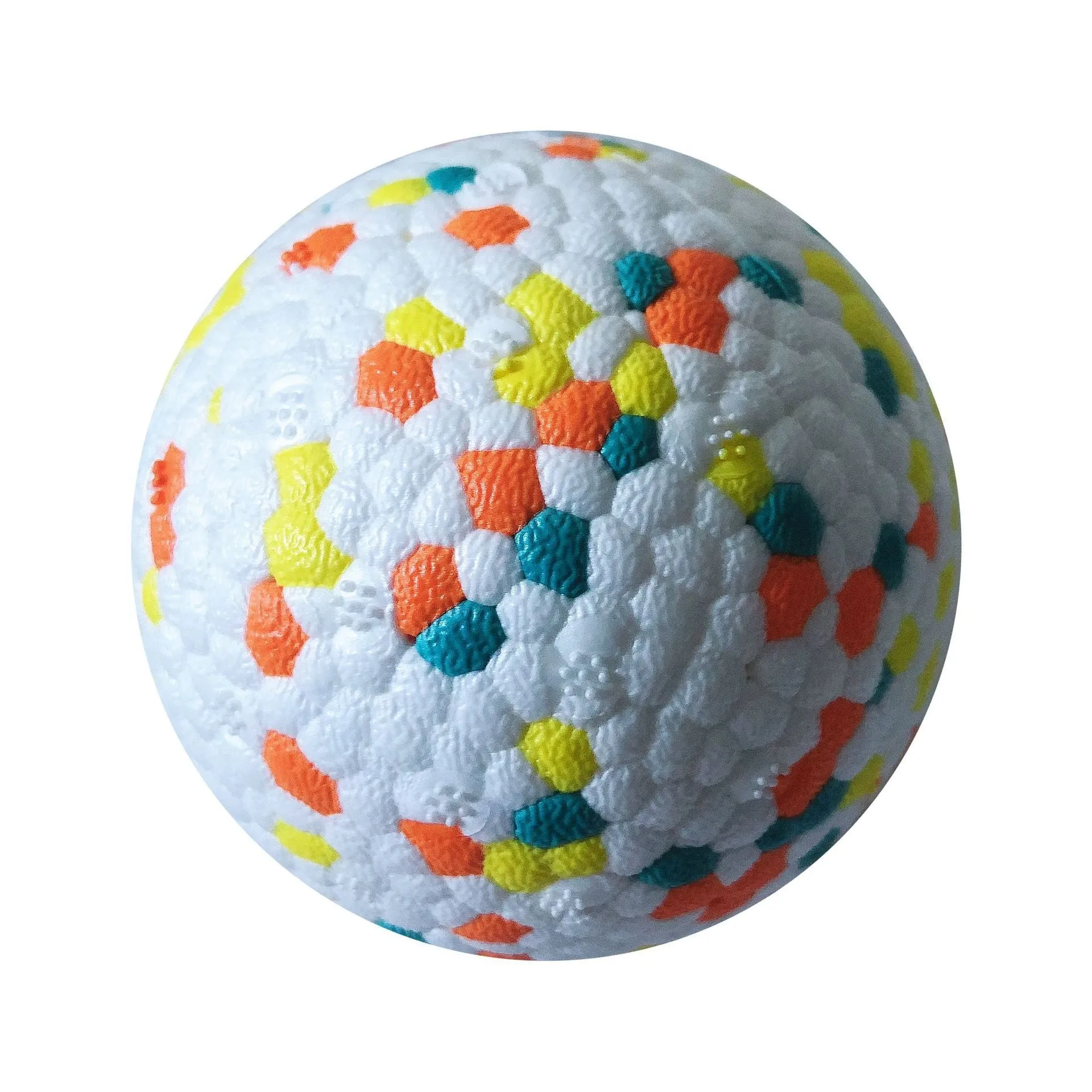 Dog Molars pet toy ball in green, a bite resistant ETPU interactive fetch ball for dogs with corn grain texture