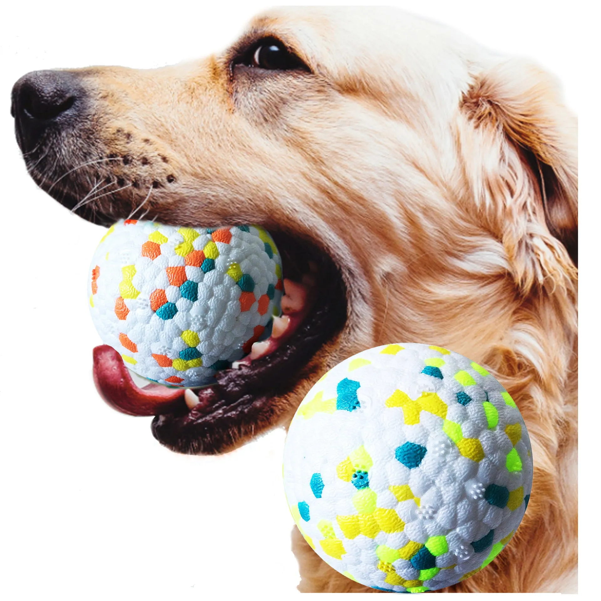 Dog Molars pet toy ball in green, a bite resistant ETPU interactive fetch ball for dogs with corn grain texture
