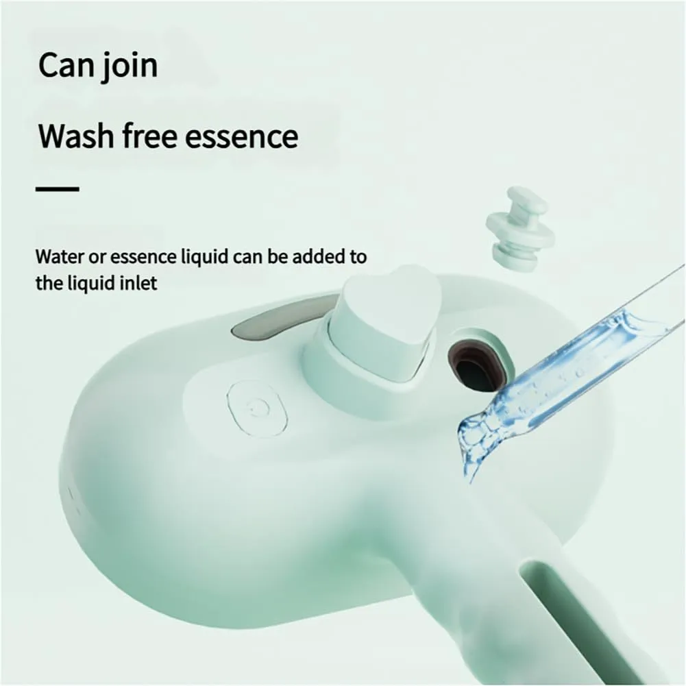 Chevaroo 3-in-1 self-cleaning pet steam brush with silicone bristles and nano mist, green colour, on white background