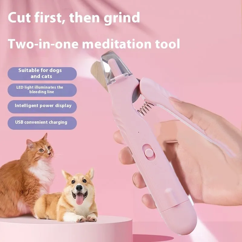 2-in-1 pet nail clipper with LED light and grinder for safe dog and cat nail trimming, white and green