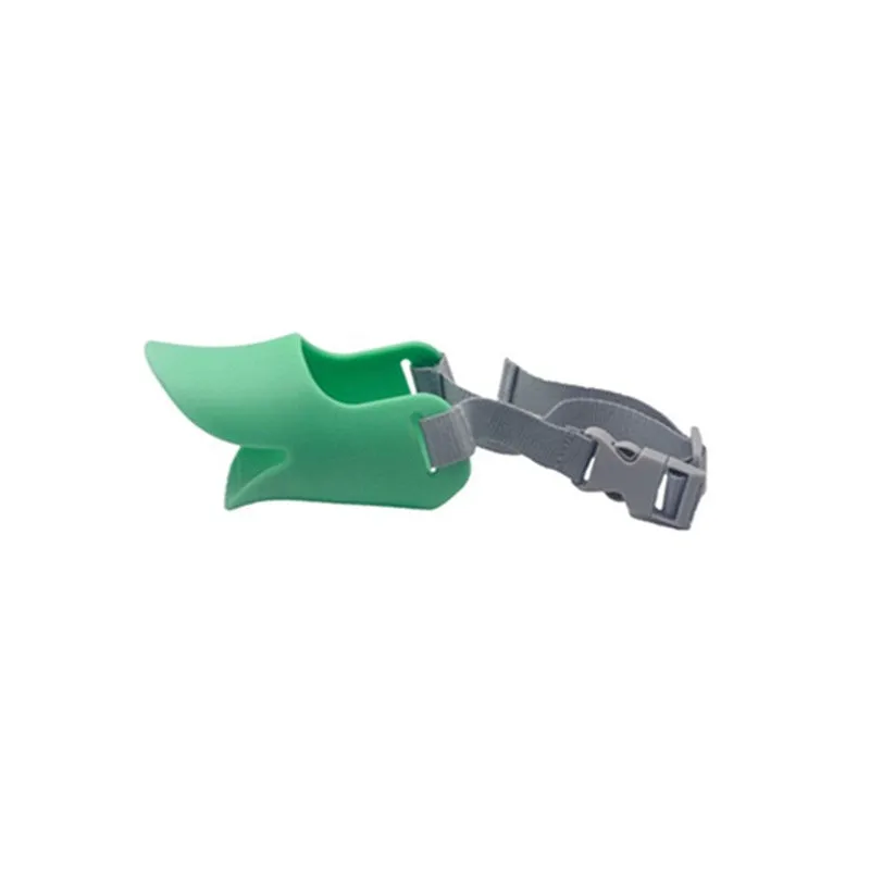 Blue TPR dog duckbill muzzle mouth cover for small to medium dogs, side view on light background