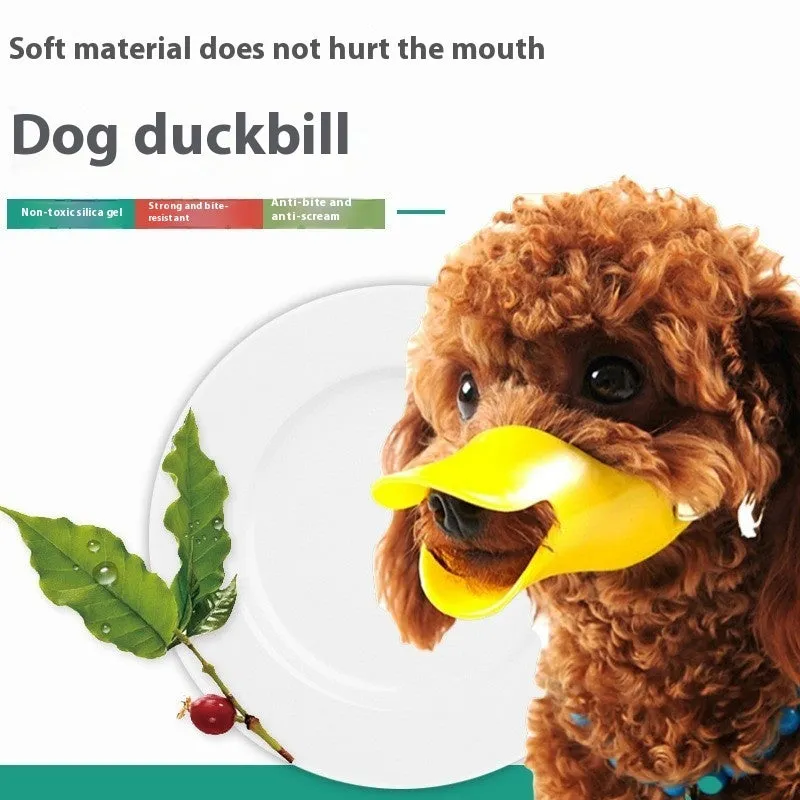 Blue TPR dog duckbill muzzle mouth cover for small to medium dogs, side view on light background