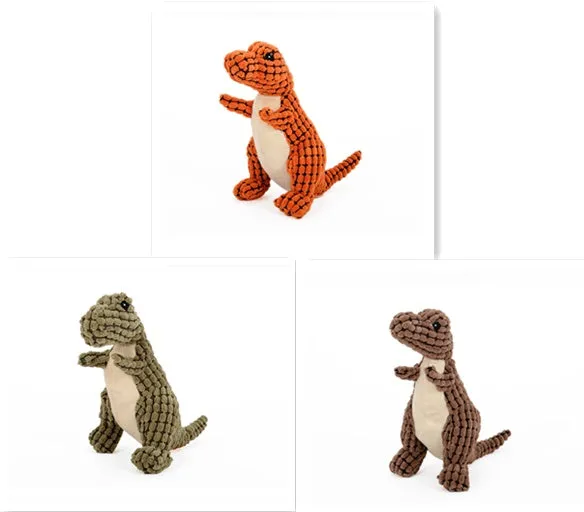 Dinosaur pet toy for large dogs with corn velvet outer, squeaker, in green colour, 25cm size