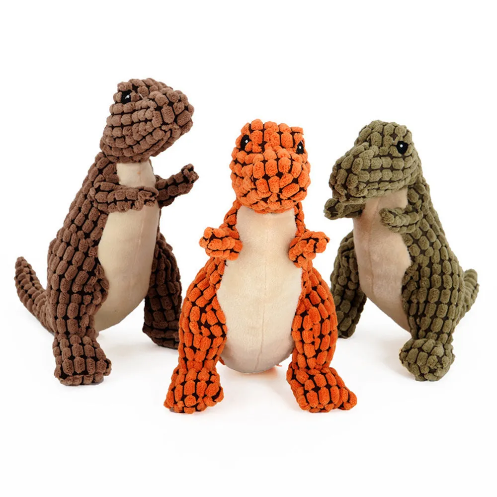 Dinosaur pet toy for large dogs with corn velvet outer, squeaker, in green colour, 25cm size