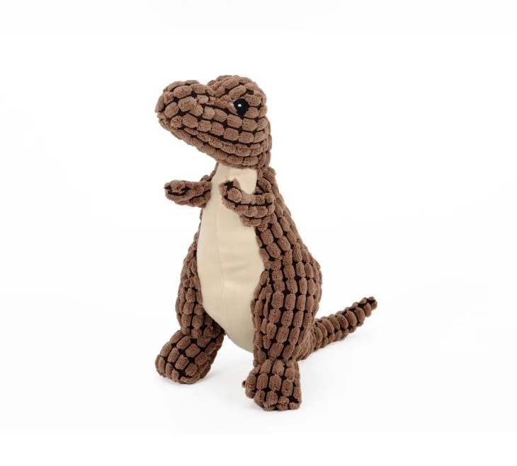Dinosaur pet toy for large dogs with corn velvet outer, squeaker, in green colour, 25cm size
