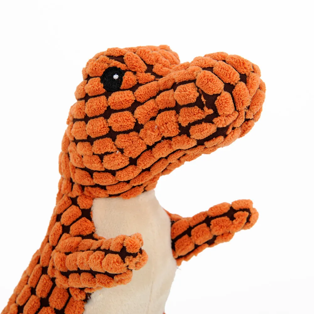 Dinosaur pet toy for large dogs with corn velvet outer, squeaker, in green colour, 25cm size