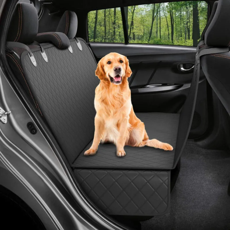 Dog car seat cover with mesh view window, 600D Oxford waterproof hammock protector on rear back seat