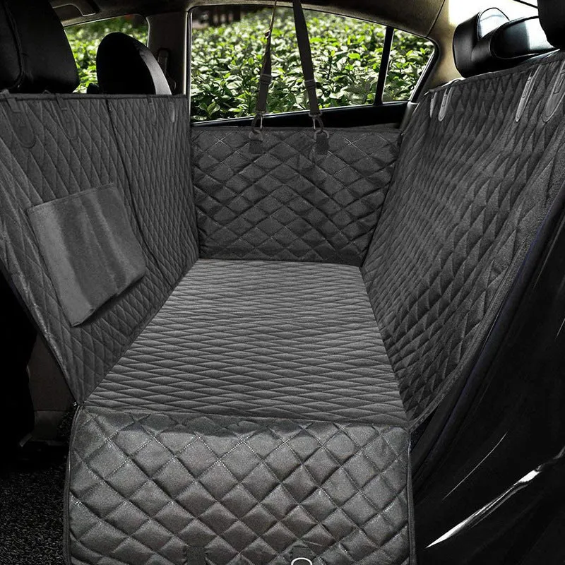 Dog car seat cover with mesh view window, 600D Oxford waterproof hammock protector on rear back seat