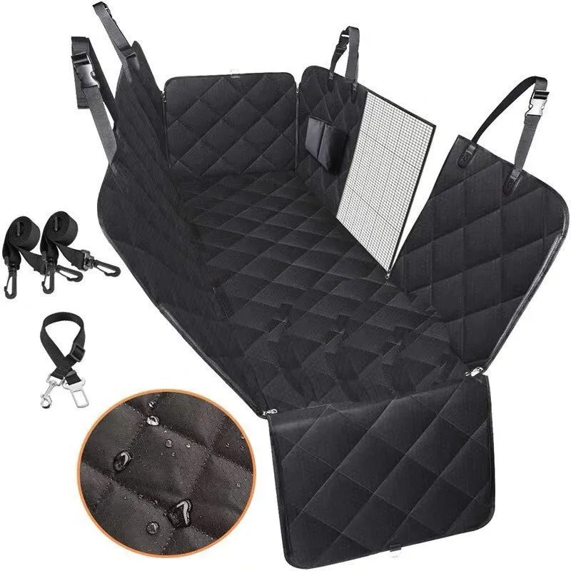 Dog car seat cover with mesh view window, 600D Oxford waterproof hammock protector on rear back seat