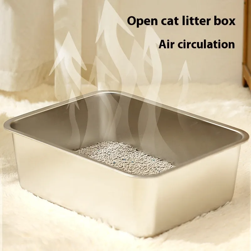 Large stainless steel cat litter box 60x40x20cm with anti-wear and anti-corrosion finish
