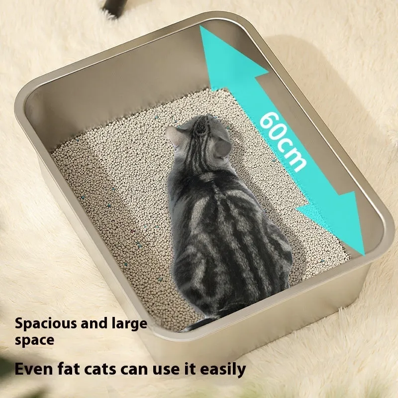 Large stainless steel cat litter box 60x40x20cm with anti-wear and anti-corrosion finish