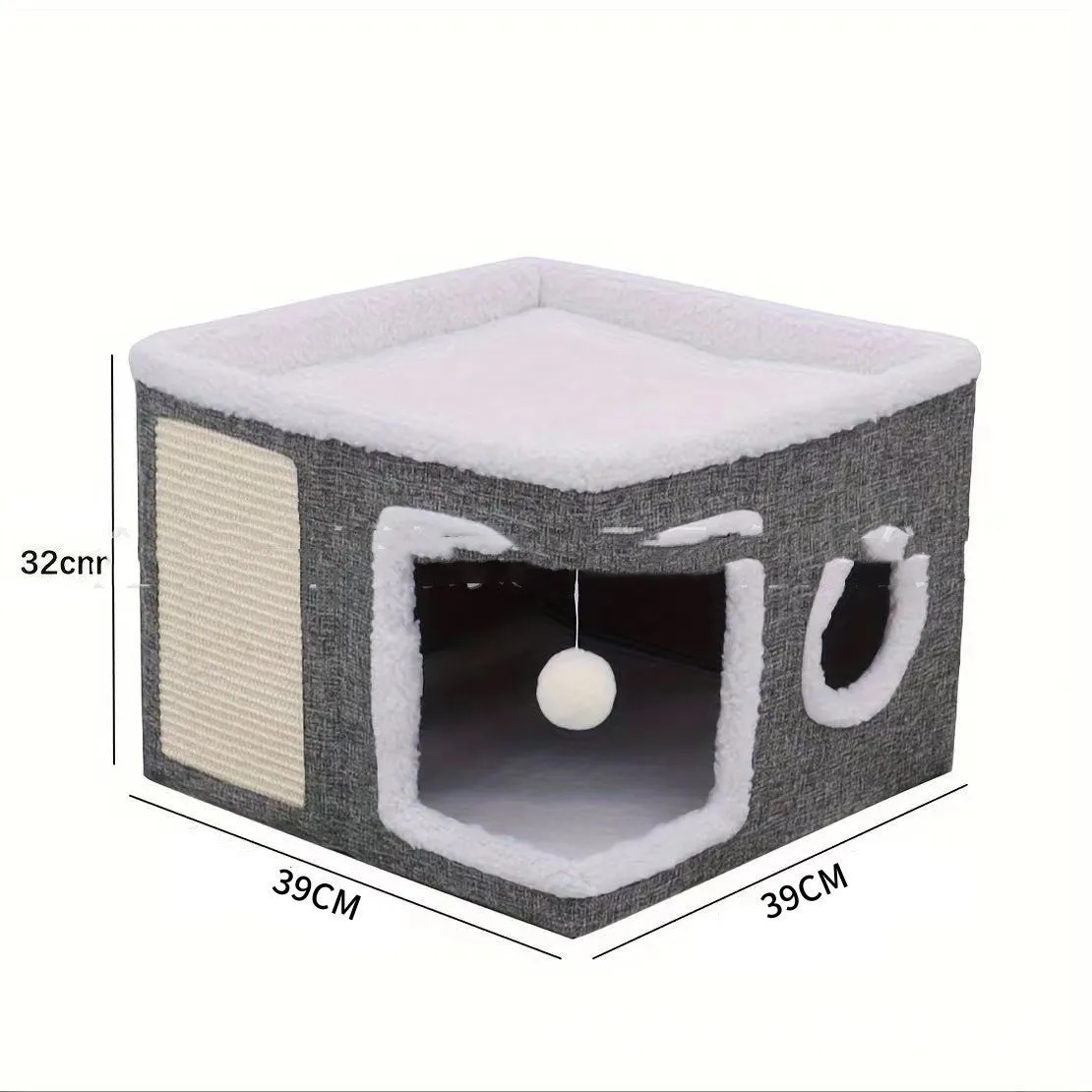 Double-layer dark gray cloth cat nest villa 39x39x32cm foldable pet bed