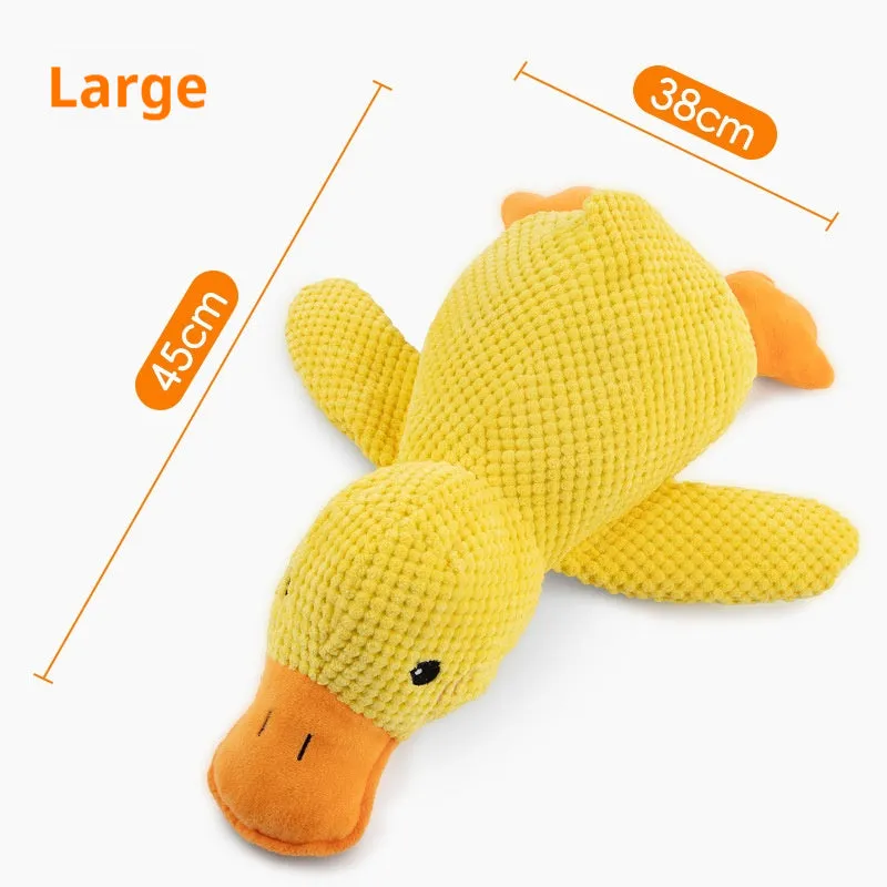 Yellow pet plush duck toy with squeaker for dogs, three sizes available L M S