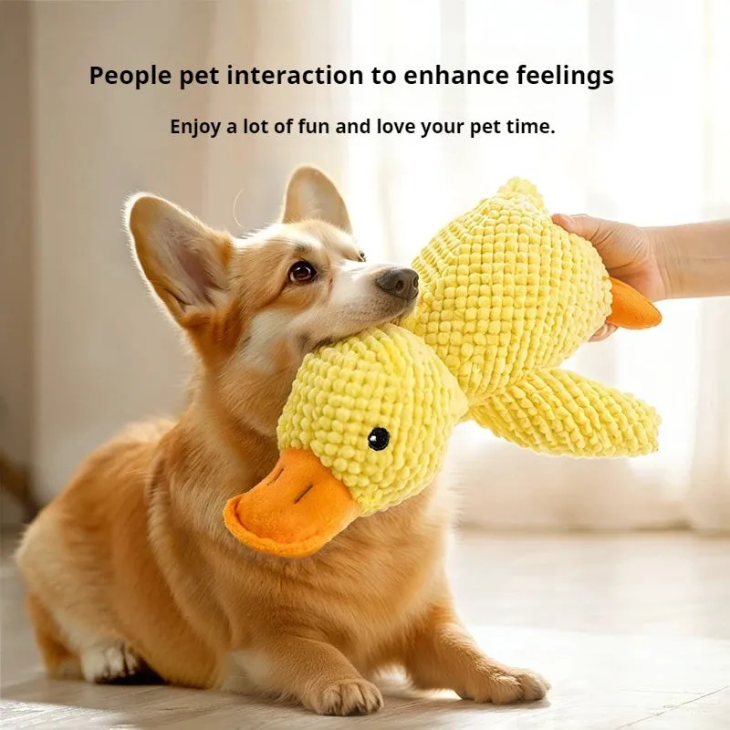 Yellow pet plush duck toy with squeaker for dogs, three sizes available L M S