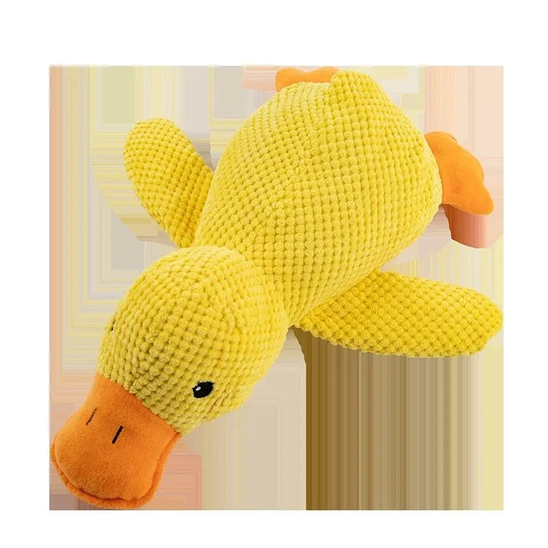 Yellow pet plush duck toy with squeaker for dogs, three sizes available L M S