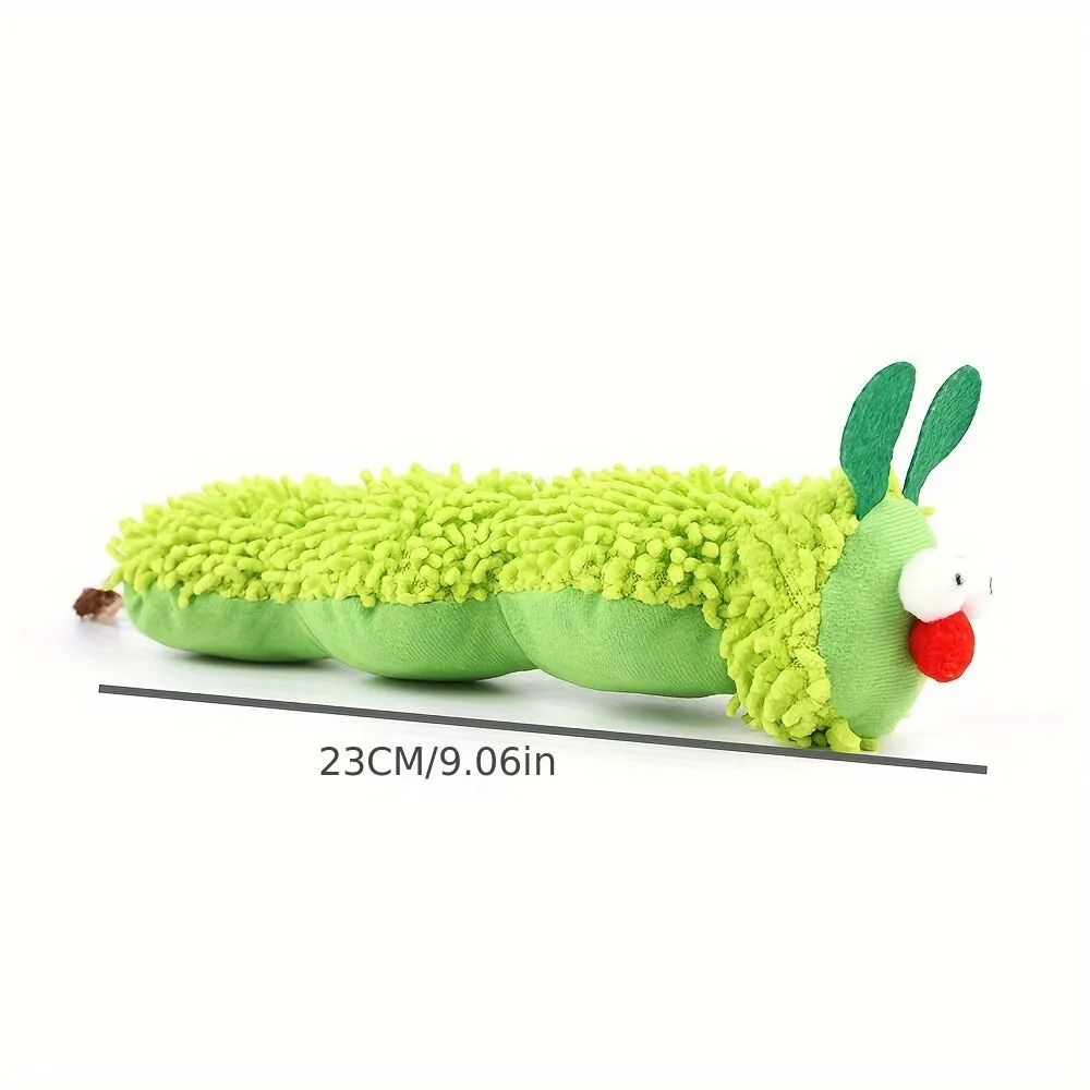 Green interactive plush cat toy pillow with rechargeable electronic sports features measuring 24x11x5cm
