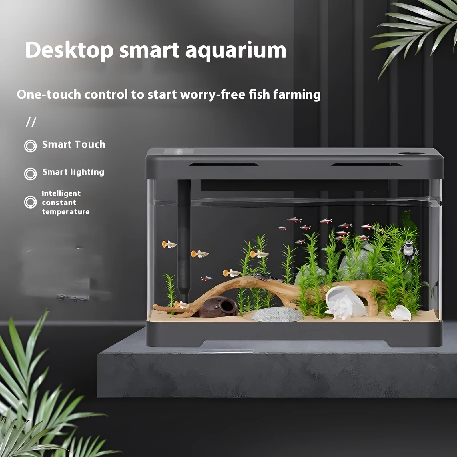 Acrylic fish tank transparent lazy design classic black bare cylinder aquarium