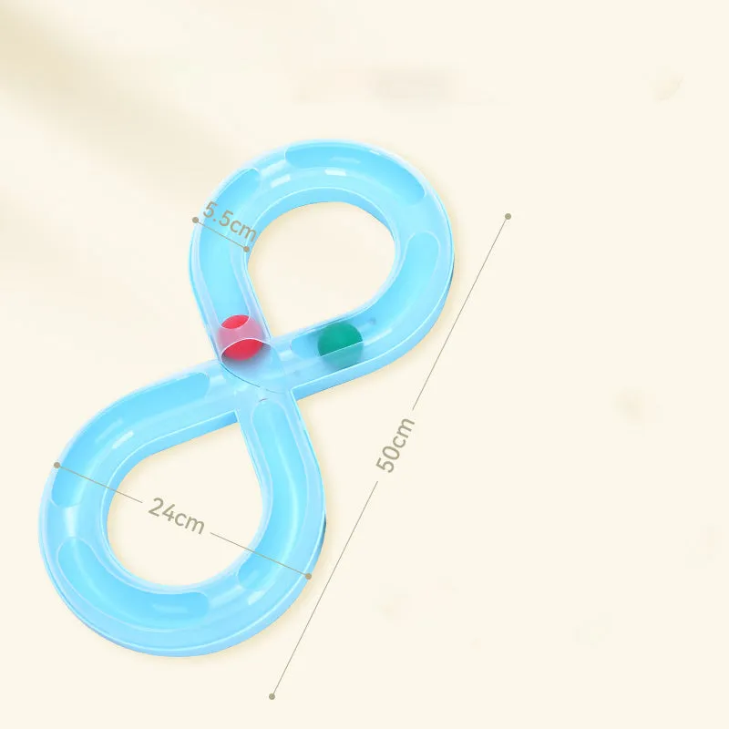 Blue and white cat turntable track ball toy set with teasing stick measuring 50cm long