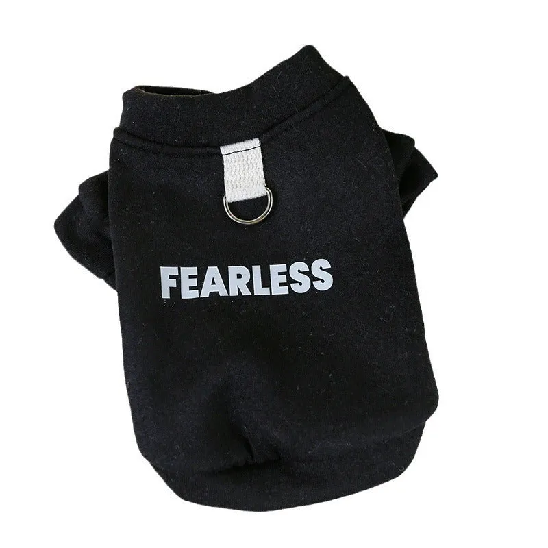 Pet traction sweater in black or red polyester with open buttons, sizes XS to XL