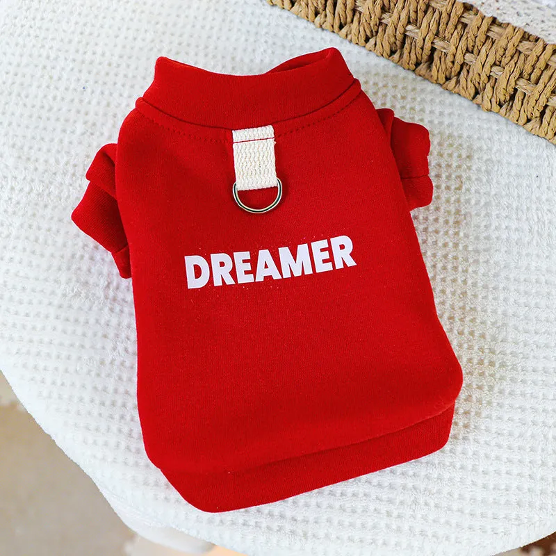 Pet traction sweater in black or red polyester with open buttons, sizes XS to XL