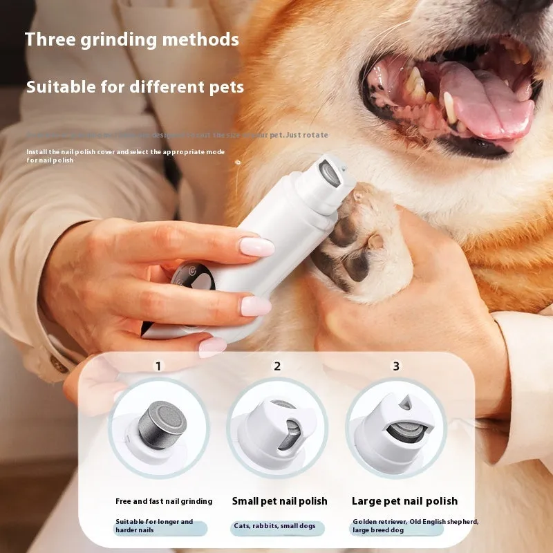 White plastic rechargeable pet cat foot shaver with double button control and grinding head for paw hair and nail trimming