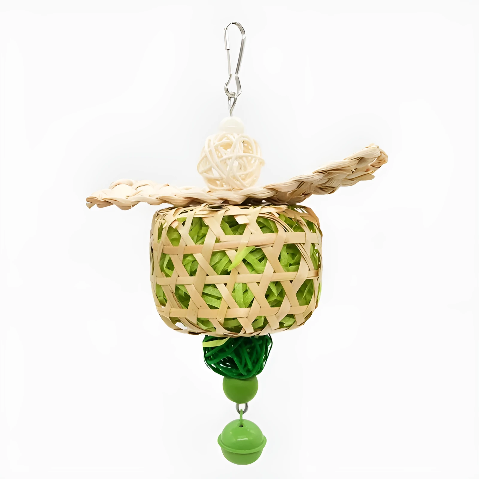 Parrot toy small fat ball bamboo corn husk woven pendant green yellow cage accessory