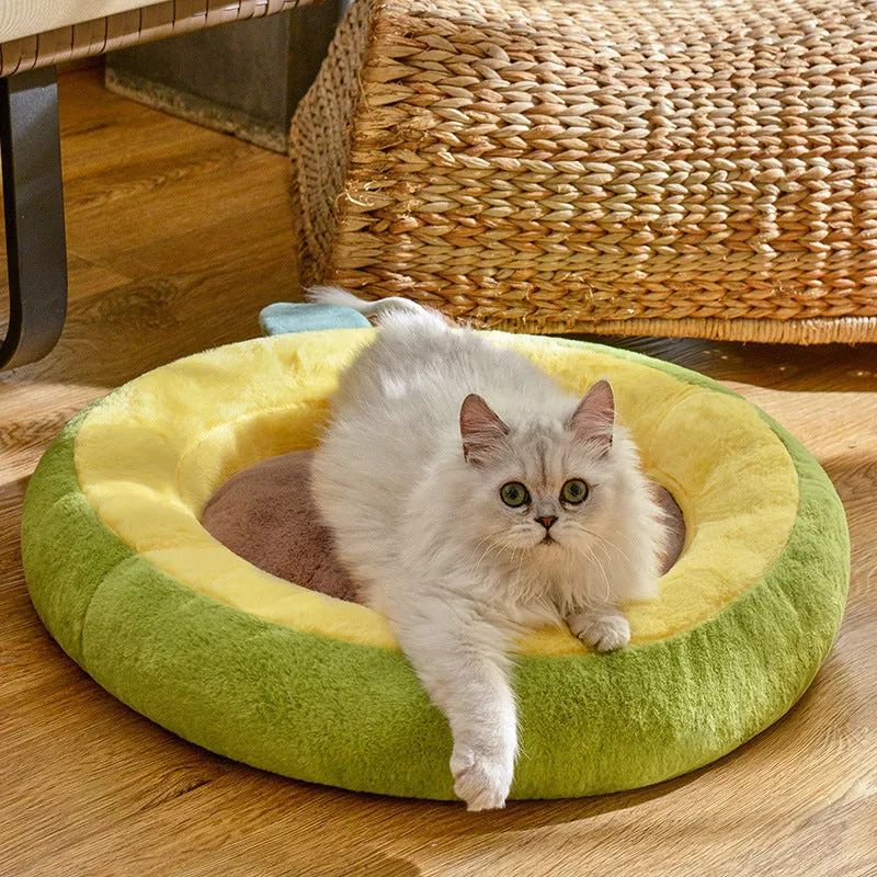 Round universal cat nest pet bed sleeping mat green colour 50cm diameter for small pets