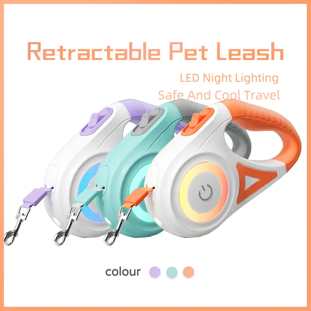 Retractable dog leash in Dream Purple, 3m length, with one-handed brake button and ABS housing