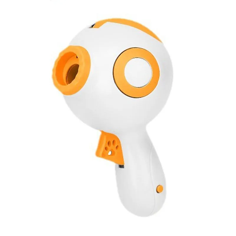 Green, orange, and pink interactive dog treat launcher toy with food dispenser