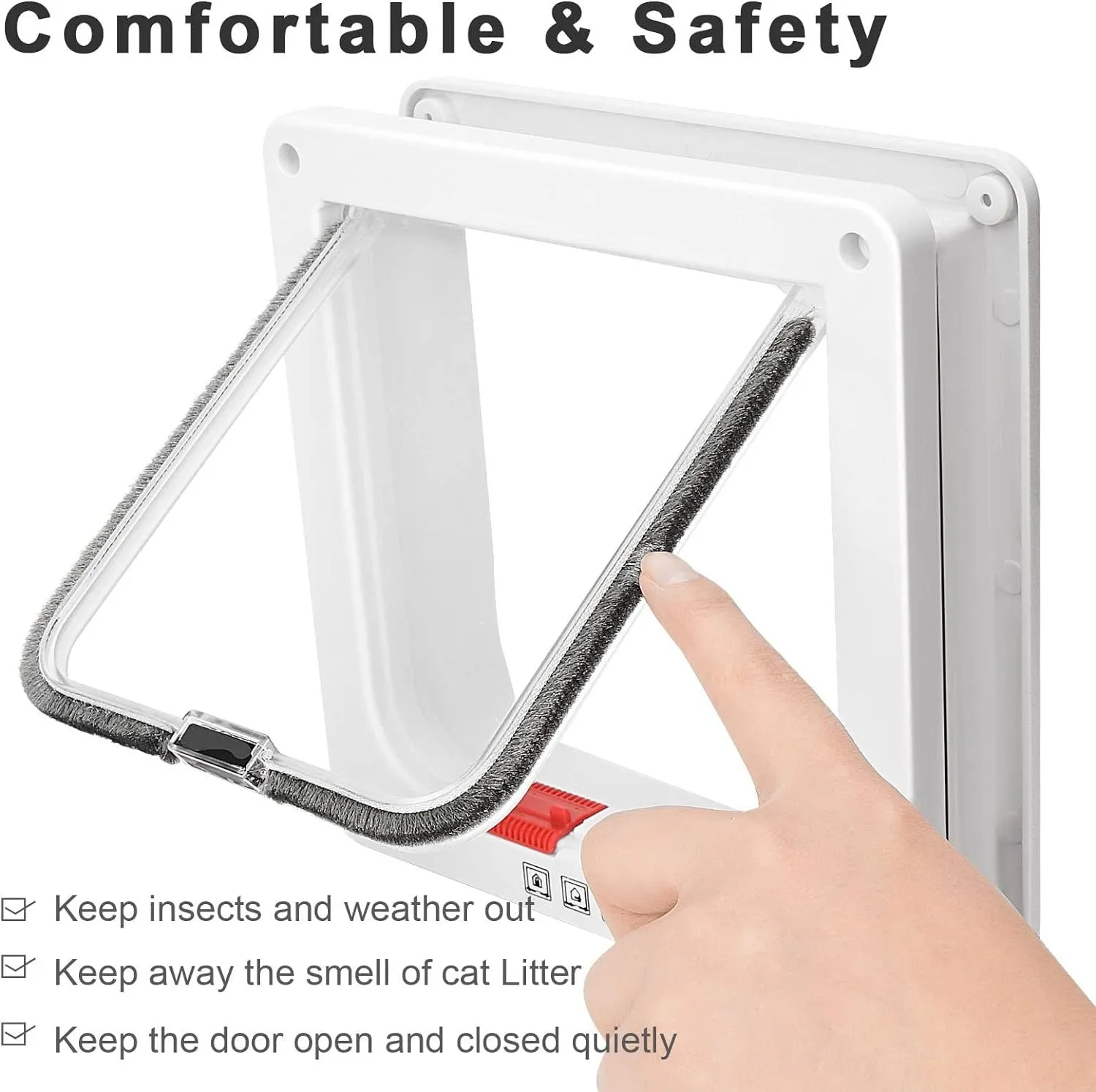 White plastic thin cat door for window with lock modes and weatherproof flap