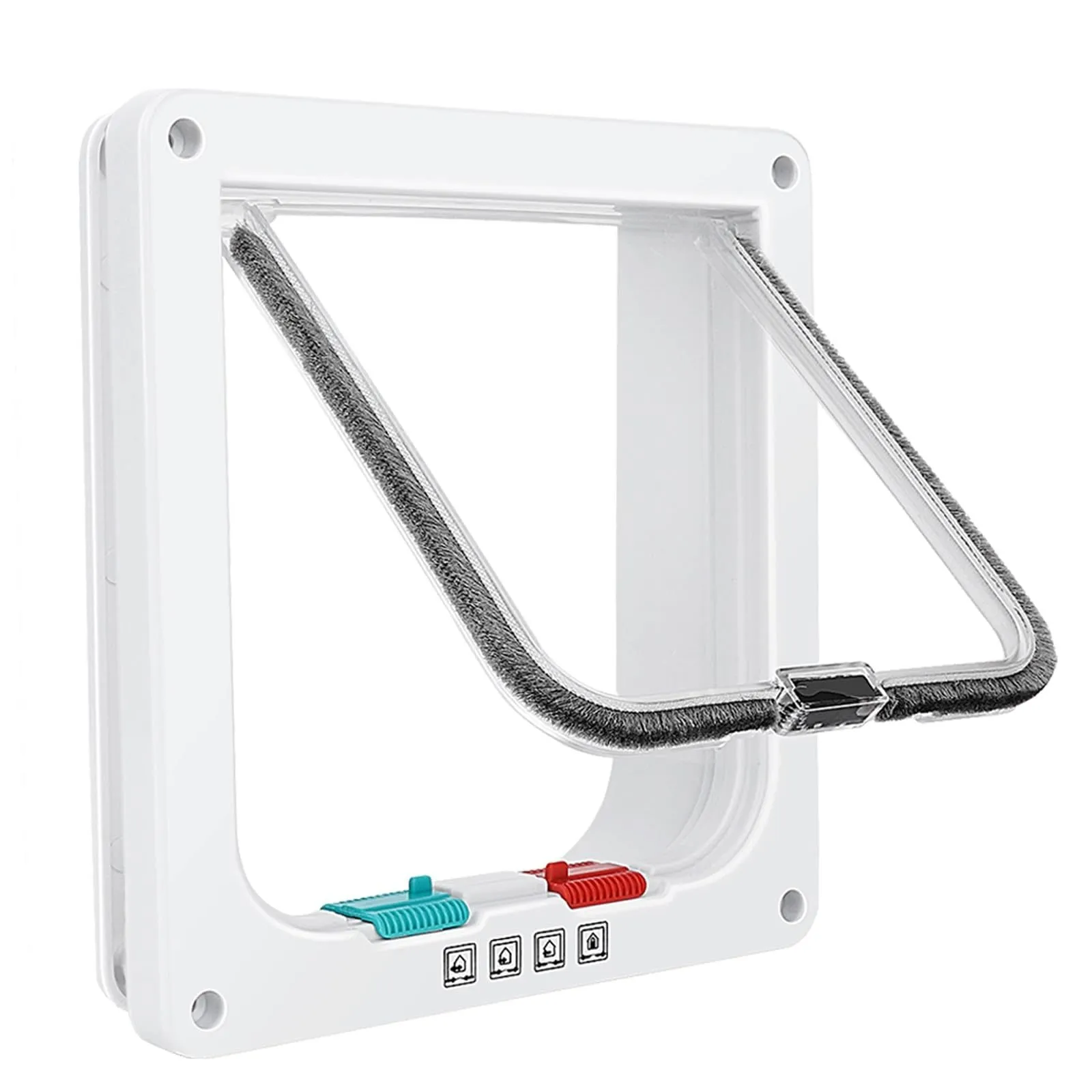 White plastic thin cat door for window with lock modes and weatherproof flap