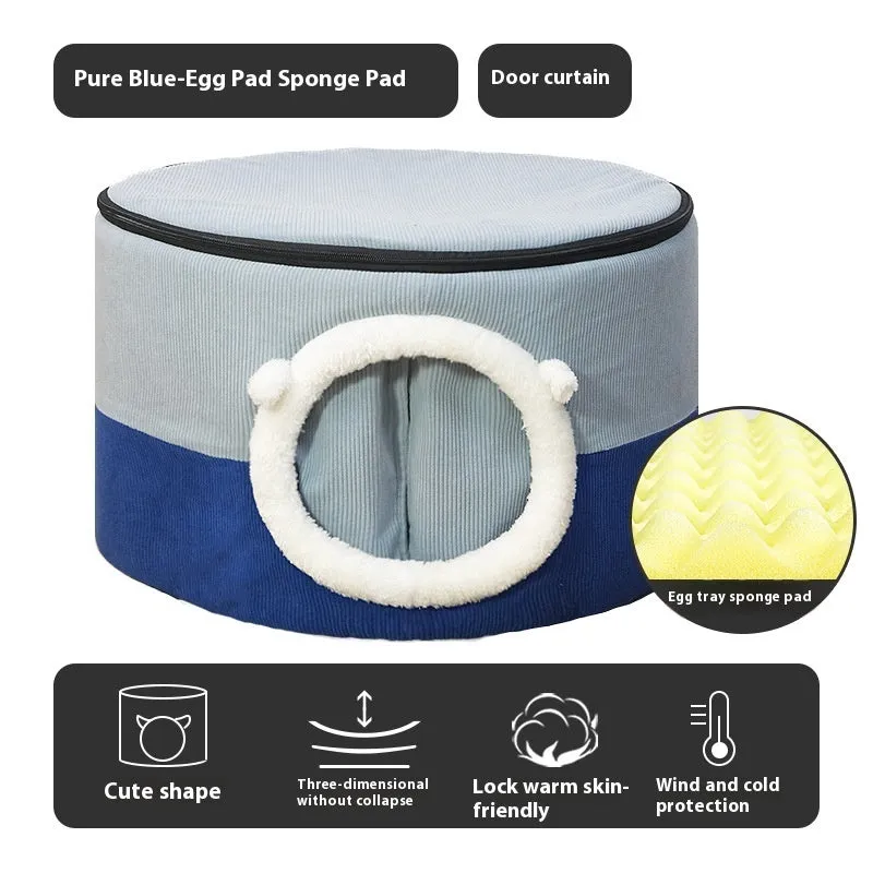 Closed plush cloth cat nest in dark coffee colour with entrance opening, suitable for indoor cats up to 9kg