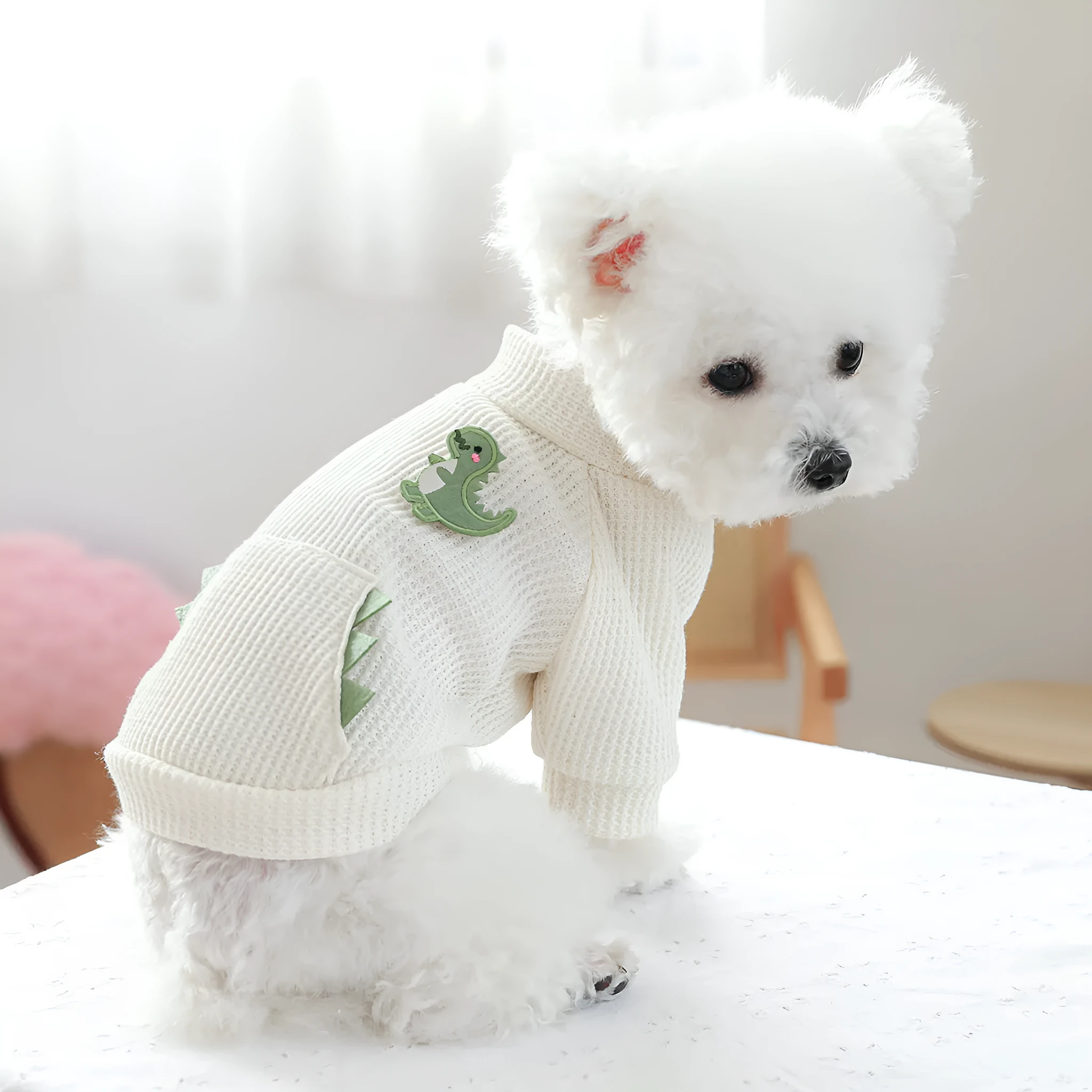 Casual polyester round-neck pet sweater shirt for small dogs and cats in multiple sizes