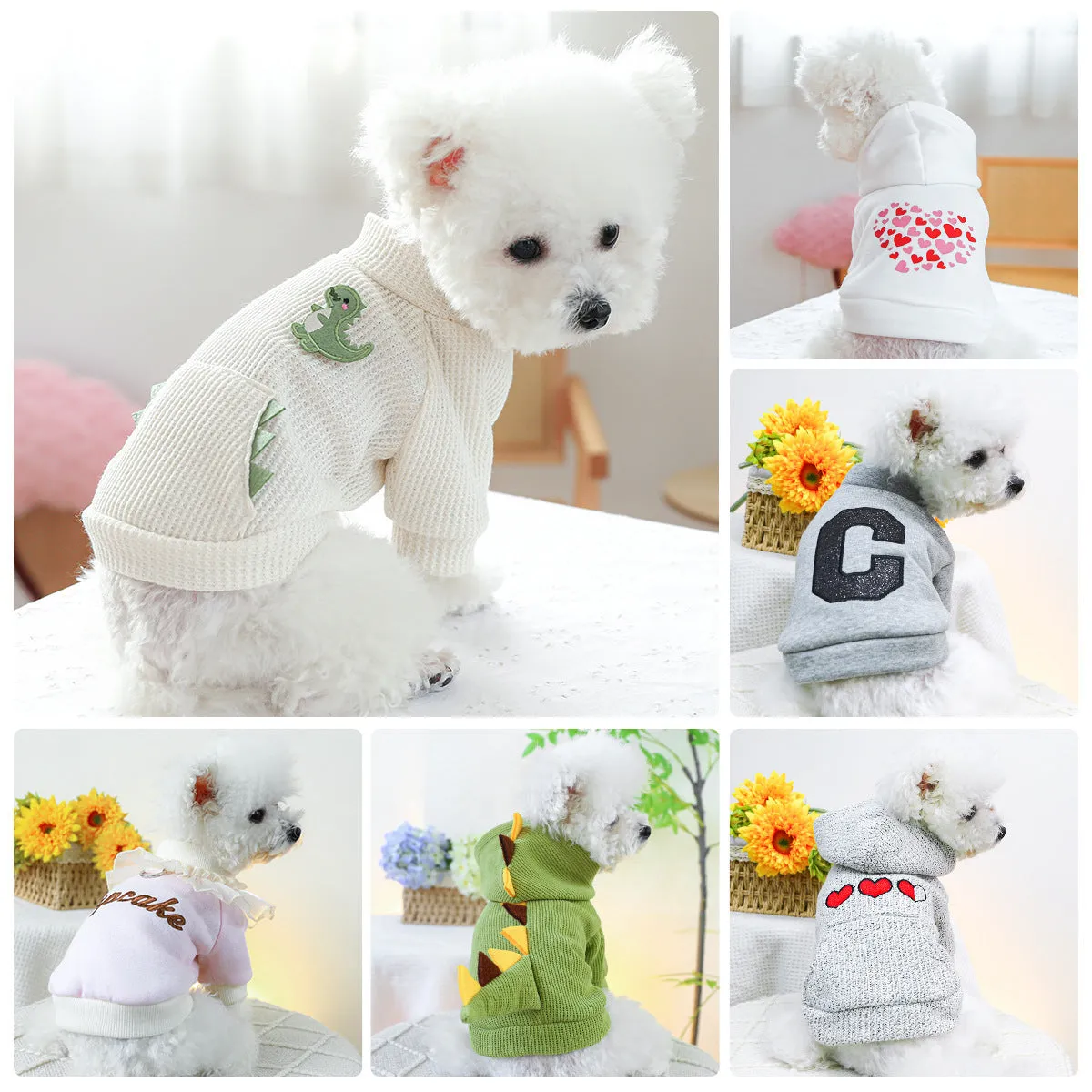 Casual polyester round-neck pet sweater shirt for small dogs and cats in multiple sizes