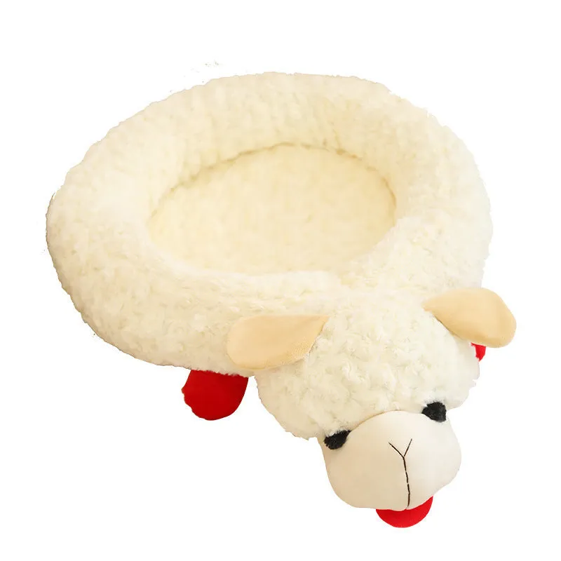 White plush pet nest bed for dogs and cats measuring 70 by 50 centimetres