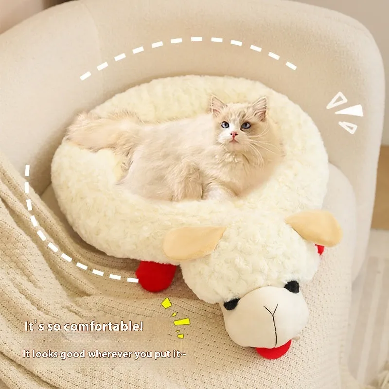 White plush pet nest bed for dogs and cats measuring 70 by 50 centimetres