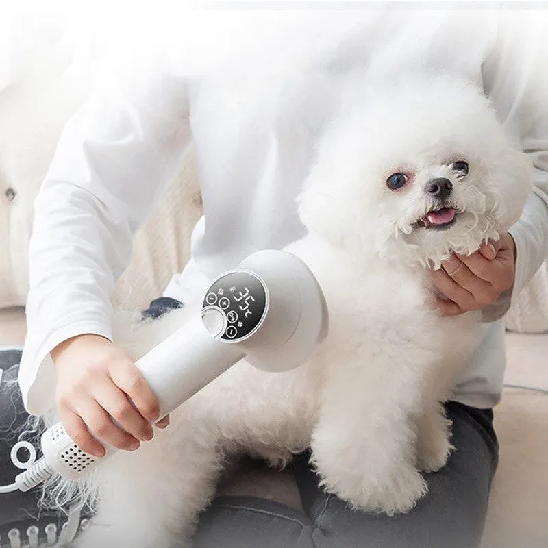 Smart pet hair dryer in white with blow and comb function for dog cat grooming