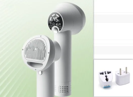 Smart pet hair dryer in white with blow and comb function for dog cat grooming