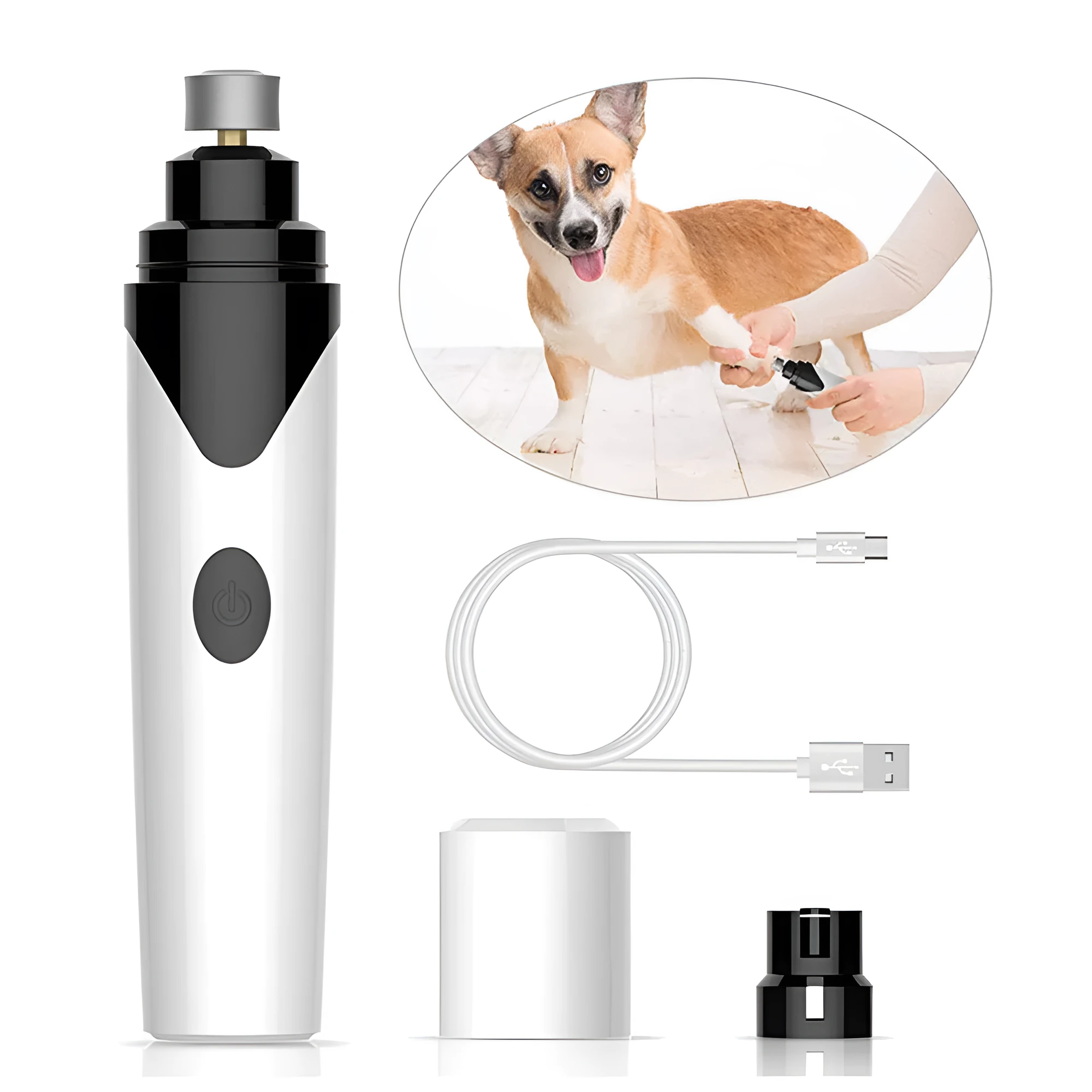 Pet nail grinder with USB charging and detachable grinding wheel for cats, dogs, and small pets