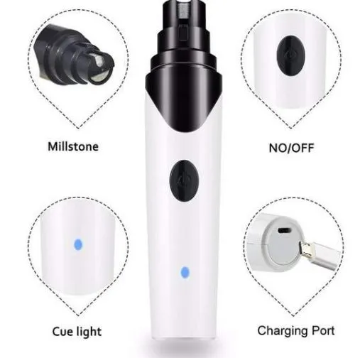 Pet nail grinder with USB charging and detachable grinding wheel for cats, dogs, and small pets