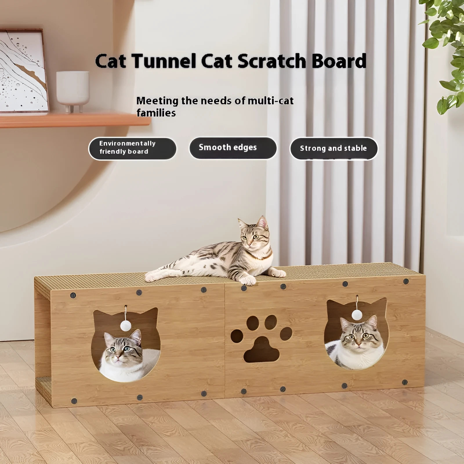 Brown corrugated paper vertical cat tunnel 100cm long with wear-resistant surface