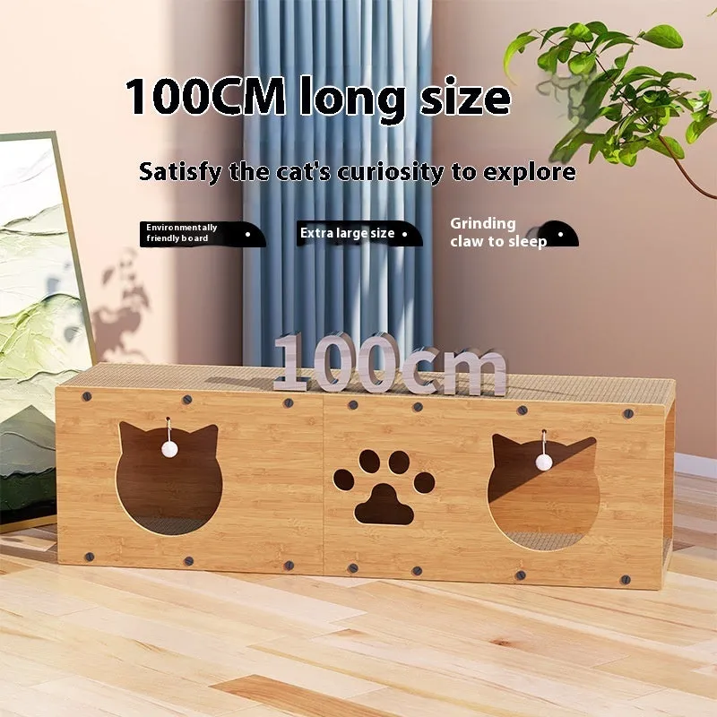 Brown corrugated paper vertical cat tunnel 100cm long with wear-resistant surface