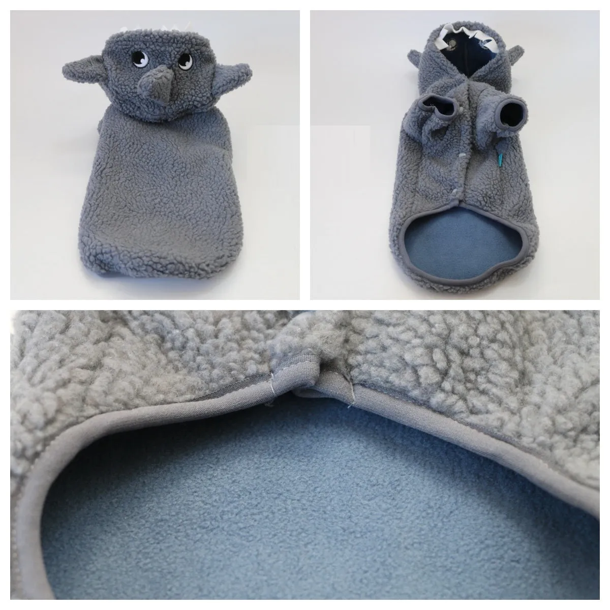 Winter fleece-lined grey hooded shark sweater for small dog or cat