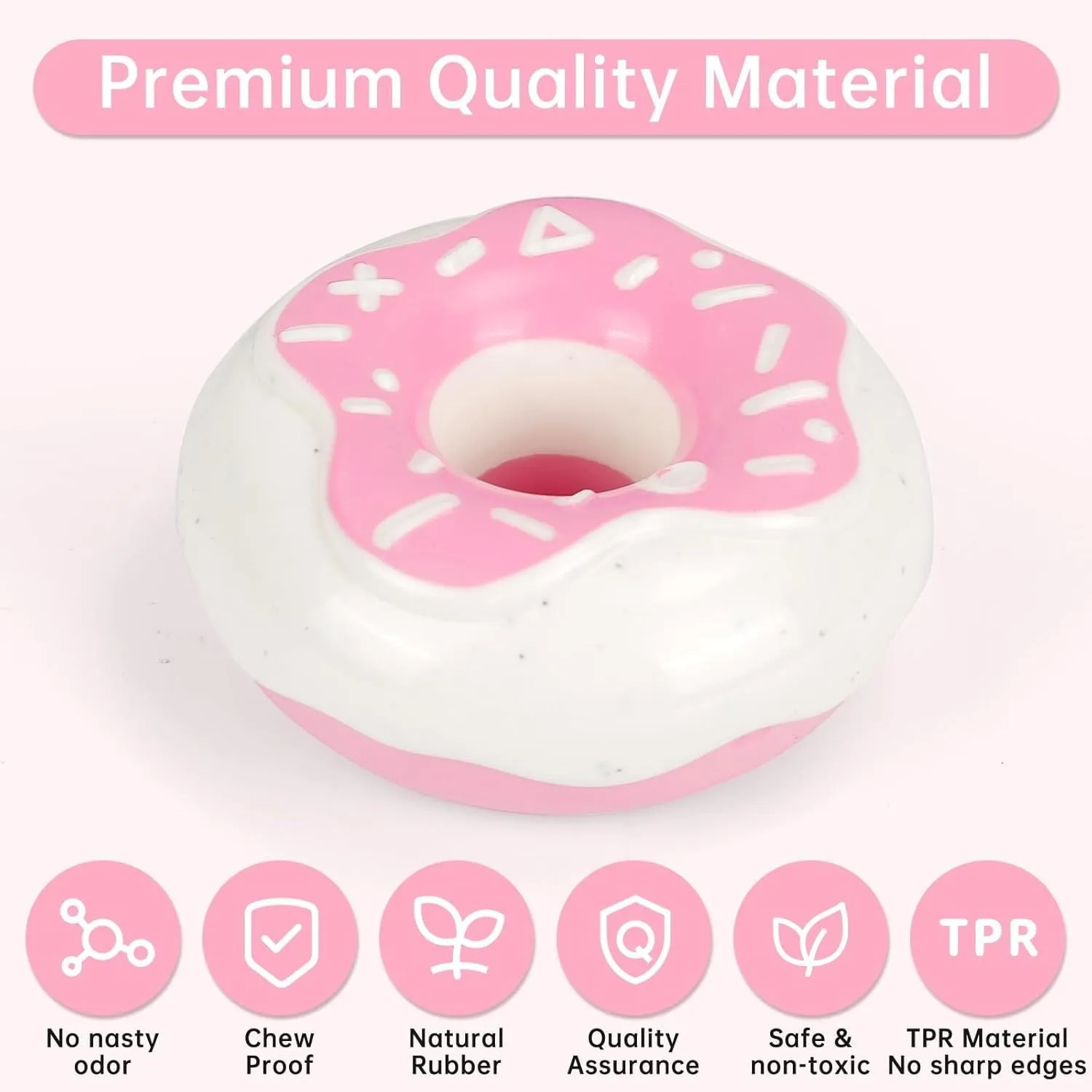 TPR donut dog toy in coffee colour with embossed surface for teeth grinding and hidden squeaker