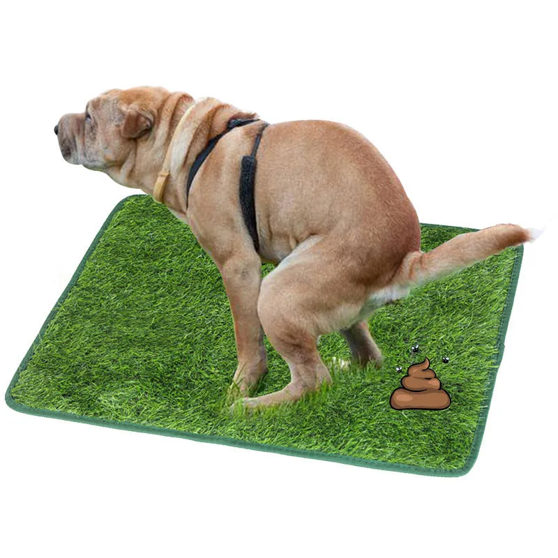 Green washable dog turf training pad with plastic grass on rubber base