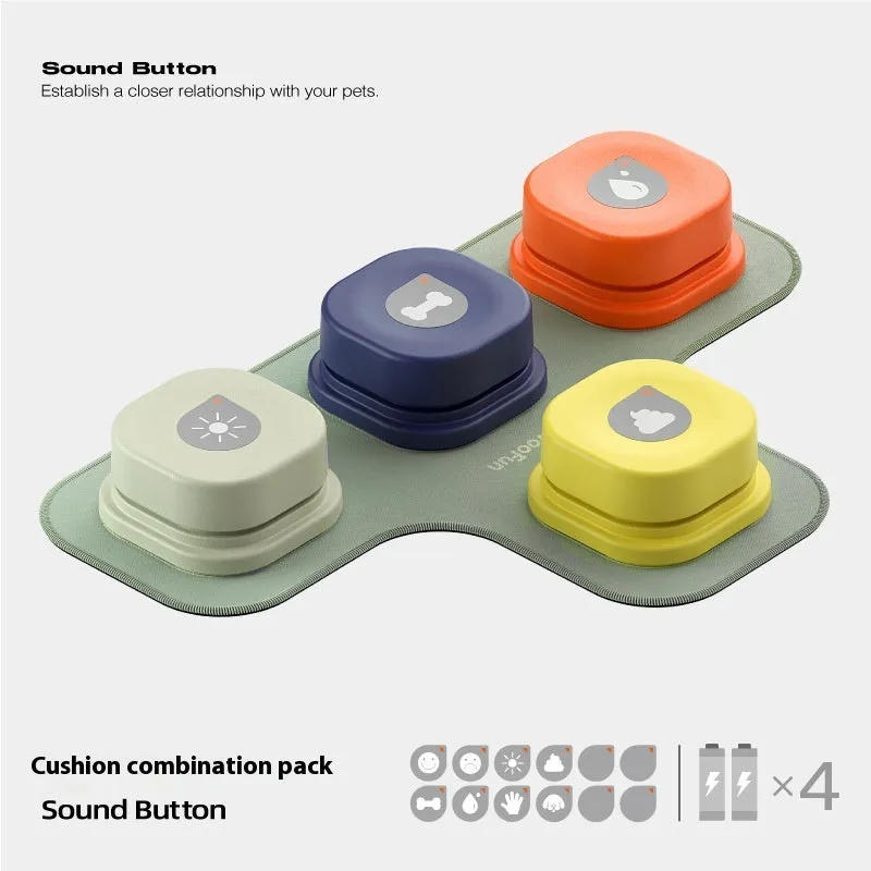 Pet communication button in orange, blue, grey and yellow with mats, 8.5cm ABS plastic recordable dog talking toy