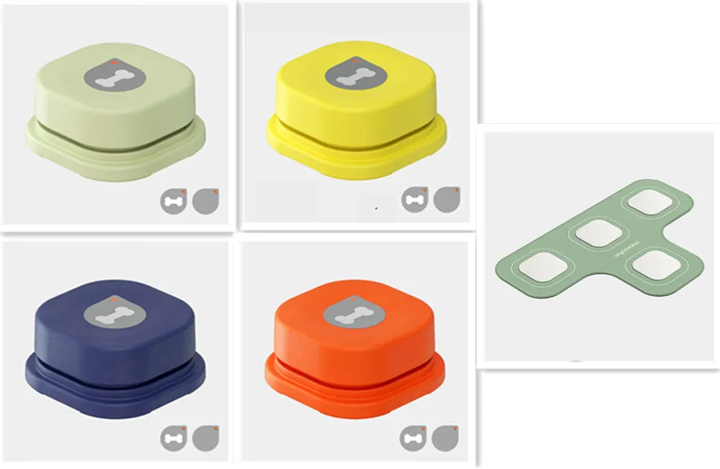 Pet communication button in orange, blue, grey and yellow with mats, 8.5cm ABS plastic recordable dog talking toy