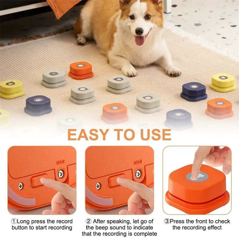 Pet communication button in orange, blue, grey and yellow with mats, 8.5cm ABS plastic recordable dog talking toy
